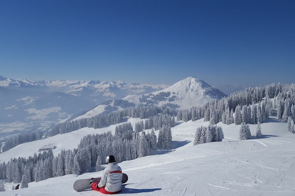 Pensive snowboarder in the Austrian Tyrol