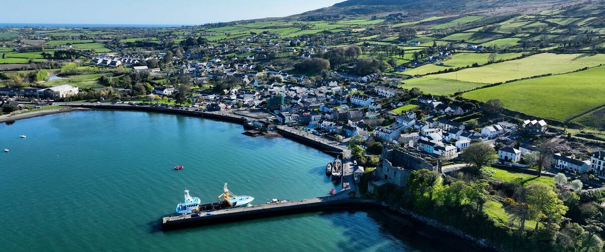Aerial photo of Carlingford Village and Lough Co Louth Irish Sea Ireland
