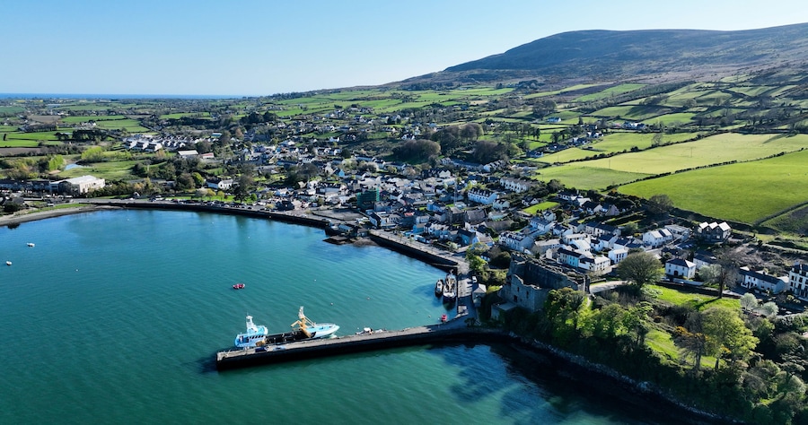 Aerial photo of Carlingford Village and Lough Co Louth Irish Sea Ireland