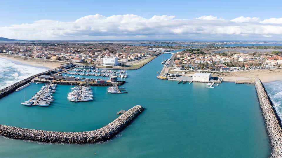 Panorama de Marseillan-plage dans le département de l'Hérault en région Occitanie (france)
