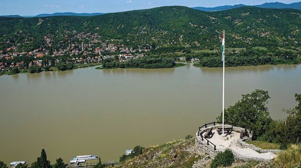 Danube coast - Danube river, Vyshegrad castle, Hungary #landscape #view #river #eastern #Hungary #Vyshegrad #castle #travel #coast #old #city #water #blue #flag