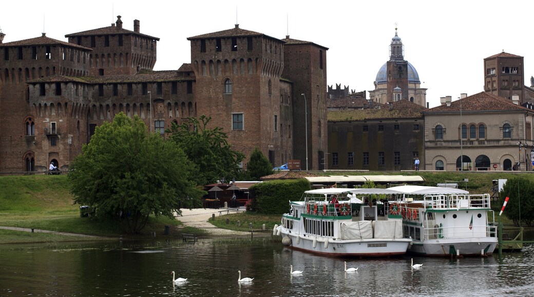 Mantova (MN), Italy - June 10, 2017: Mantova view from a boat on Po river, Mantova, Lombardy, Italy