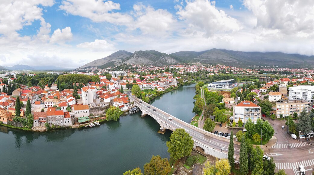 Aerial panorama view of the Trebinje city and Trebisnjica river, Republika Srpska, Bosnia and Herzegovina