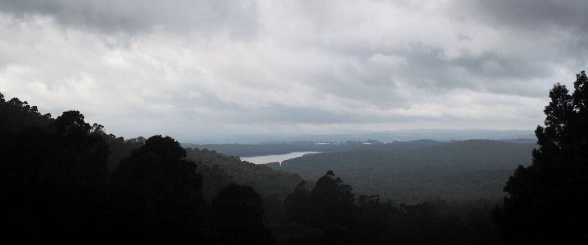 View of the Silvan Reservoir from the lookout on Mount Dandenong Tourist Road.