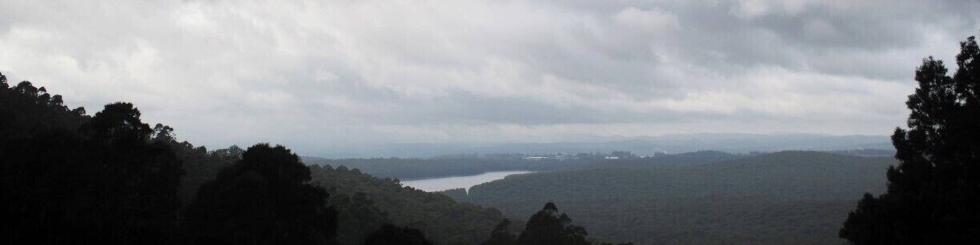 View of the Silvan Reservoir from the lookout on Mount Dandenong Tourist Road.