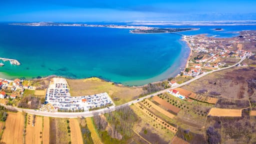 Privlaka village and Vir island aerial panoramic view