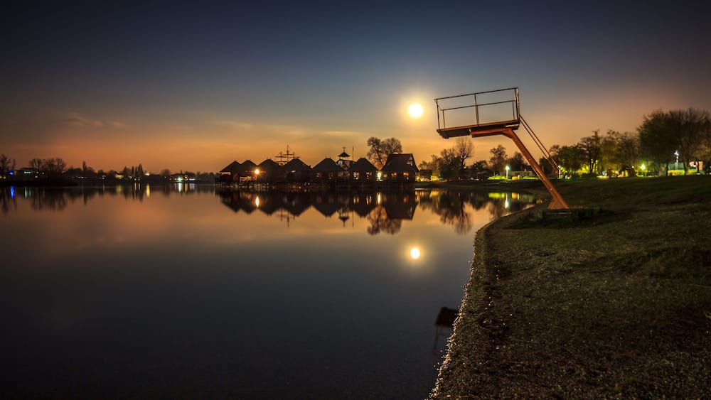 The Sunny Lakes Senec at night, Slovakia