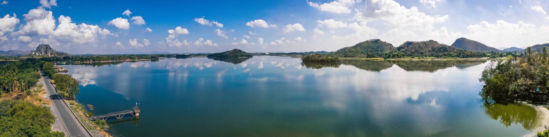 Aerial view of Sub Lek Reservoir, lake in LopBuri, Thailand