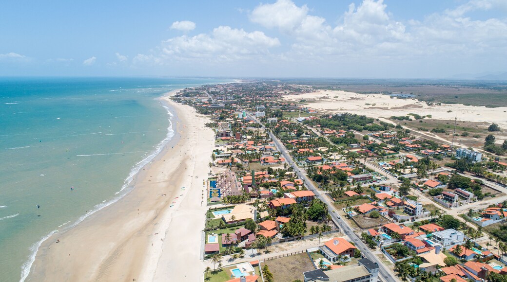 Cumbuco beach, famous place near Fortaleza, Ceara, Brazil. Aerial view. Cumbuco Beach full of kite surfers. Most popular places for kitesurfing in Brazil , the winds are good all over the year.