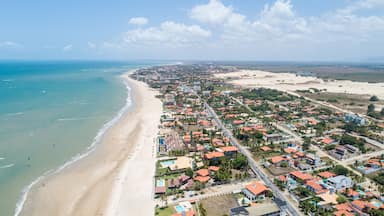 Cumbuco beach, famous place near Fortaleza, Ceara, Brazil. Aerial view. Cumbuco Beach full of kite surfers. Most popular places for kitesurfing in Brazil , the winds are good all over the year.