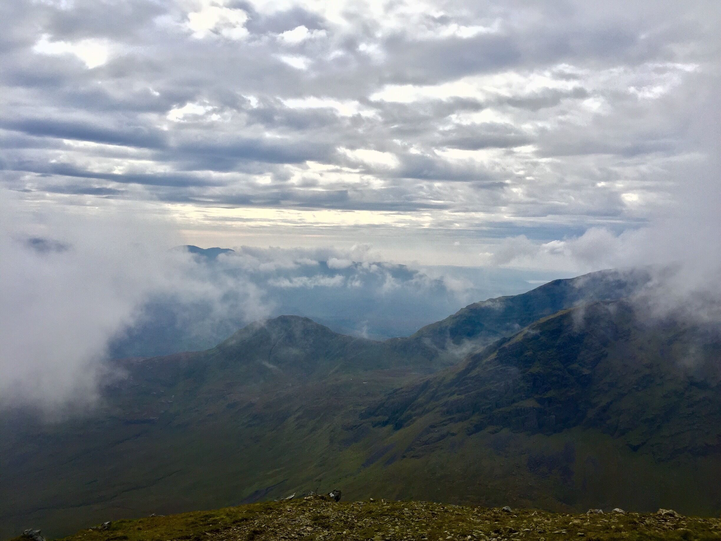 Unreal view at the top of Mwreela. Looks out over Doo Lough on one side and Killarey Harbor on the other. Pretty steep climb. It's about 800 meters to the peak but the views are worth it!