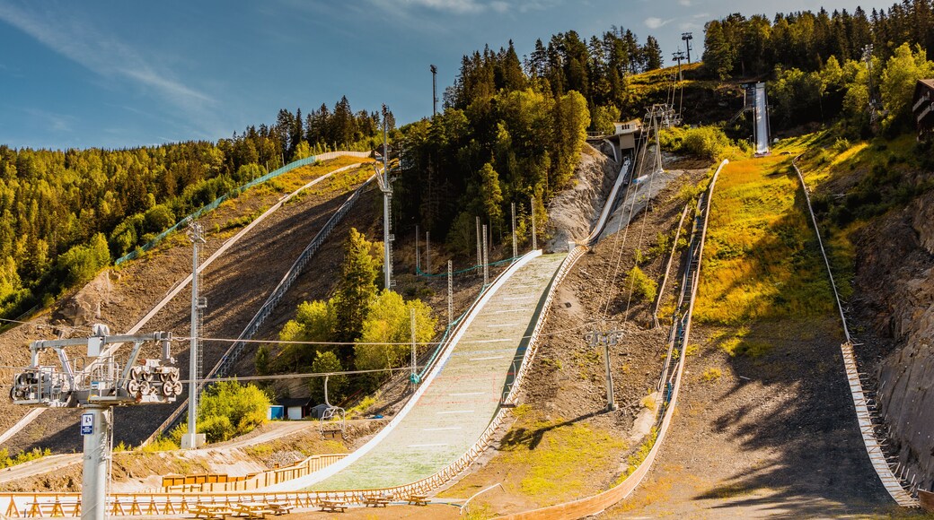 Widok na skocznię narciarką w lato