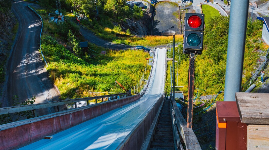 Widok na skocznię narciarką w lato