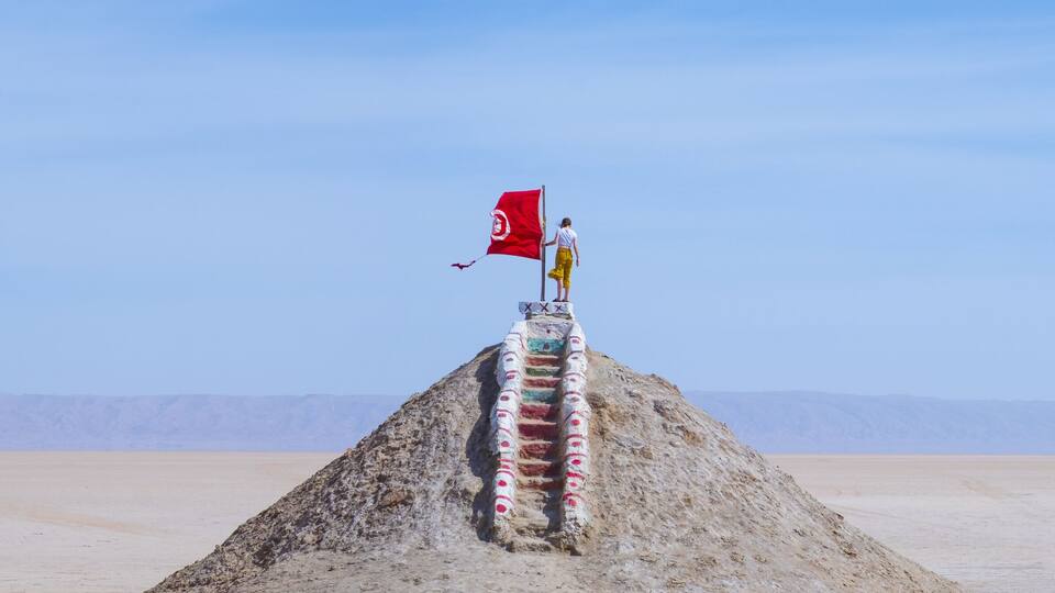 Chott el Jerid salt lake in southern Tunisia