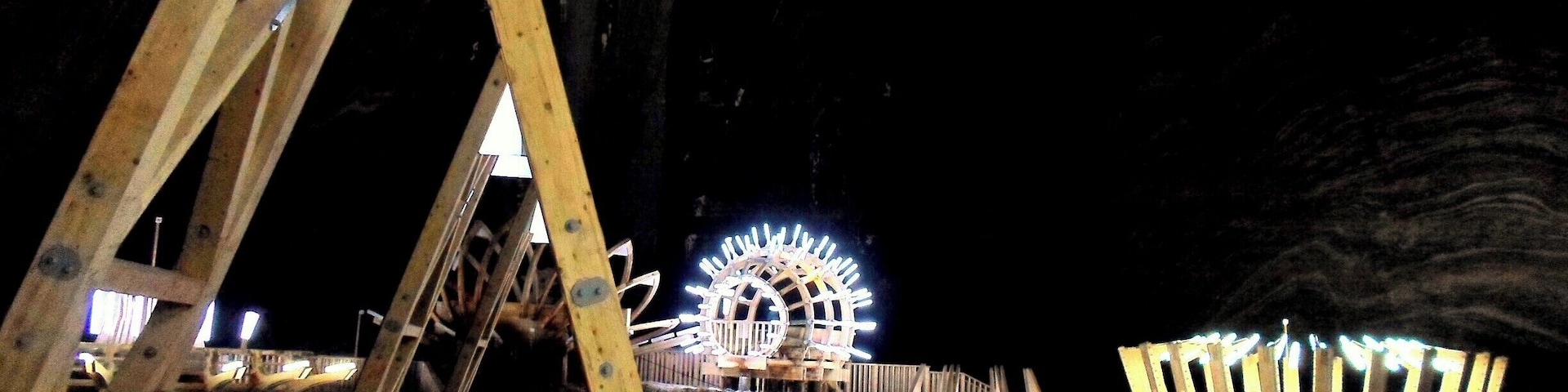Inside the Turda salt mine. 15 Km of underground tunnels and caves! Theresa Mine is the largest one and at the bottom there's a big lake that you can explore by renting one of the boats. Cool place, futuristic setting, there's even a ferris-wheel!
More:
https://worldlings.wordpress.com/2016/05/11/transylvania-turda/