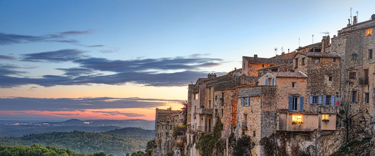 Mountain village Tourrettes-sur-Loup on sunset, Alpes-Maritimes, France