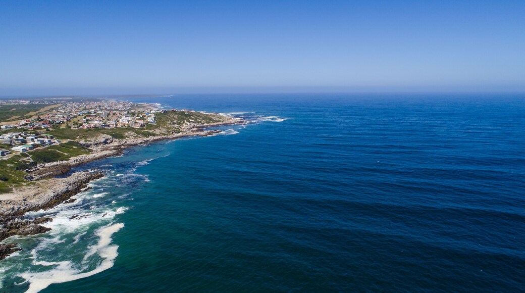 Aerial view over the rocks in the Walkerbay reserve in Gansbaai in the Western Cape of South Africa