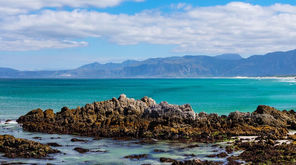 View towards Hermanus and the Kleinrivier Mountains from Klipgat Cave. De Kelders (or Die Kelders). Whale Coast. Western Cape. South Africa