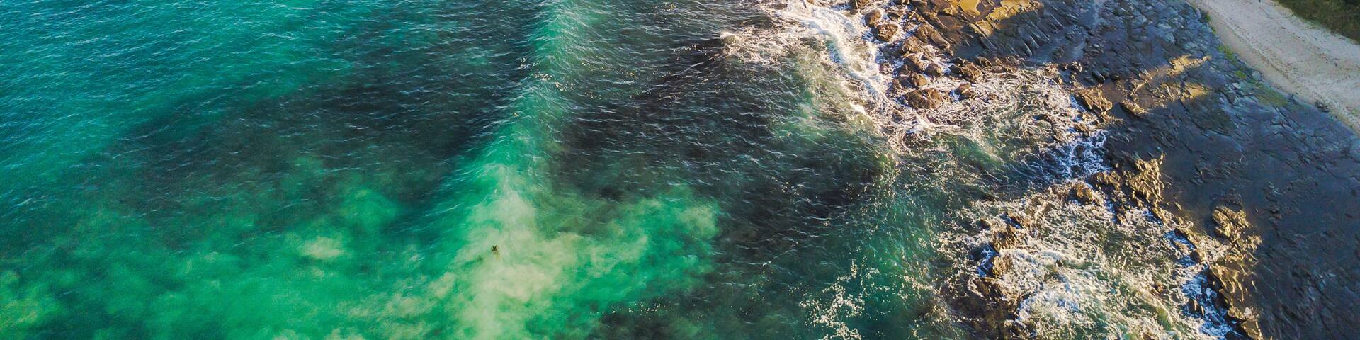 Aerial view of the bays and walking track along the Great Ocean Road at Marengo