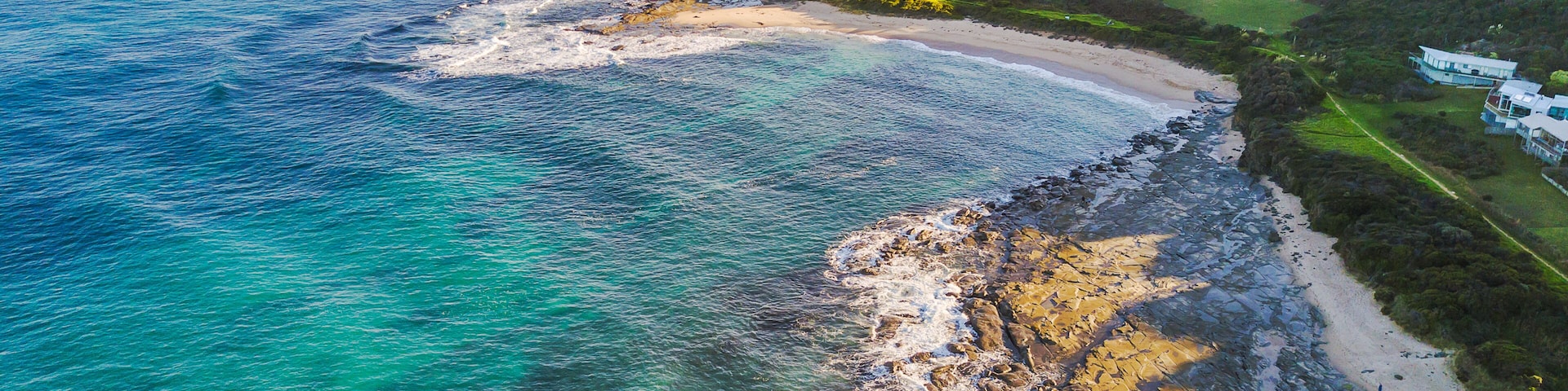 Aerial view of the bays and walking track along the Great Ocean Road at Marengo