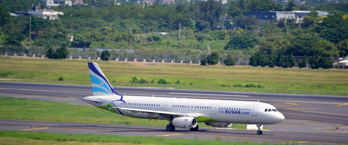 Airbus A321 of Air Busan at Taipei-TPE, 15/09/15. (Taken from room 726 of the Novotel Hotel.)