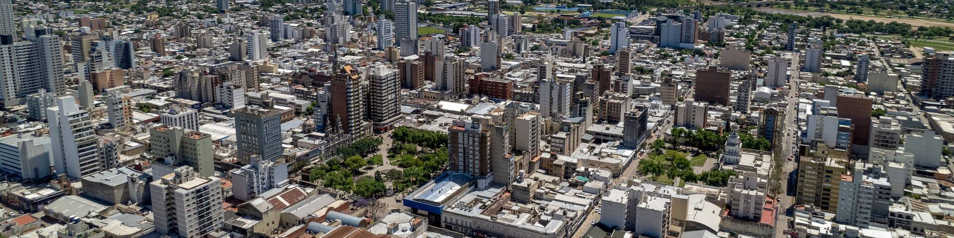 Aerial view of the City of Rio IV (Rio Cuarto), Cordoba, Argentina.