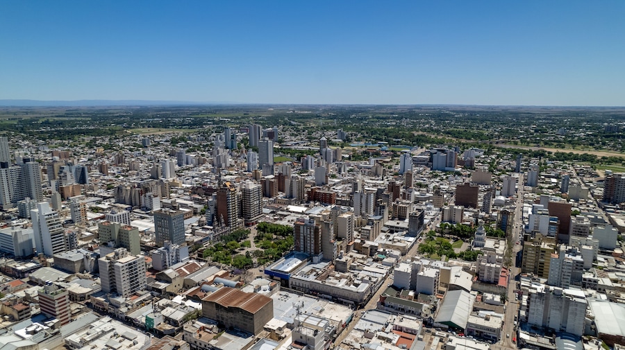 Aerial view of the City of Rio IV (Rio Cuarto), Cordoba, Argentina.