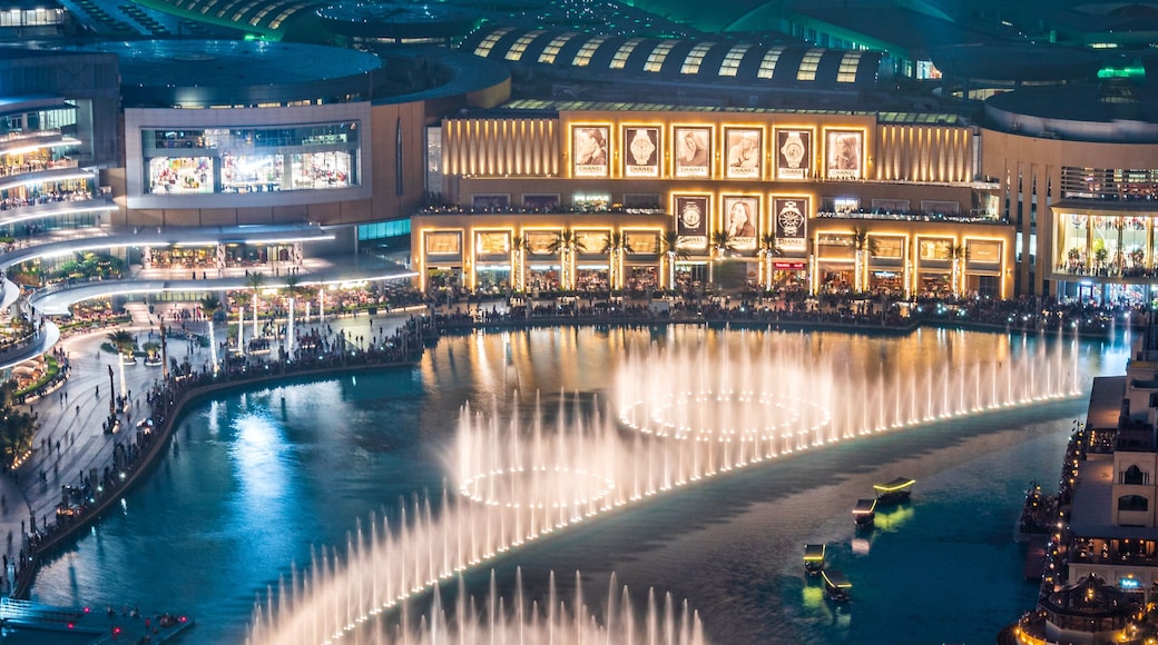 Dubai fountain at night top view