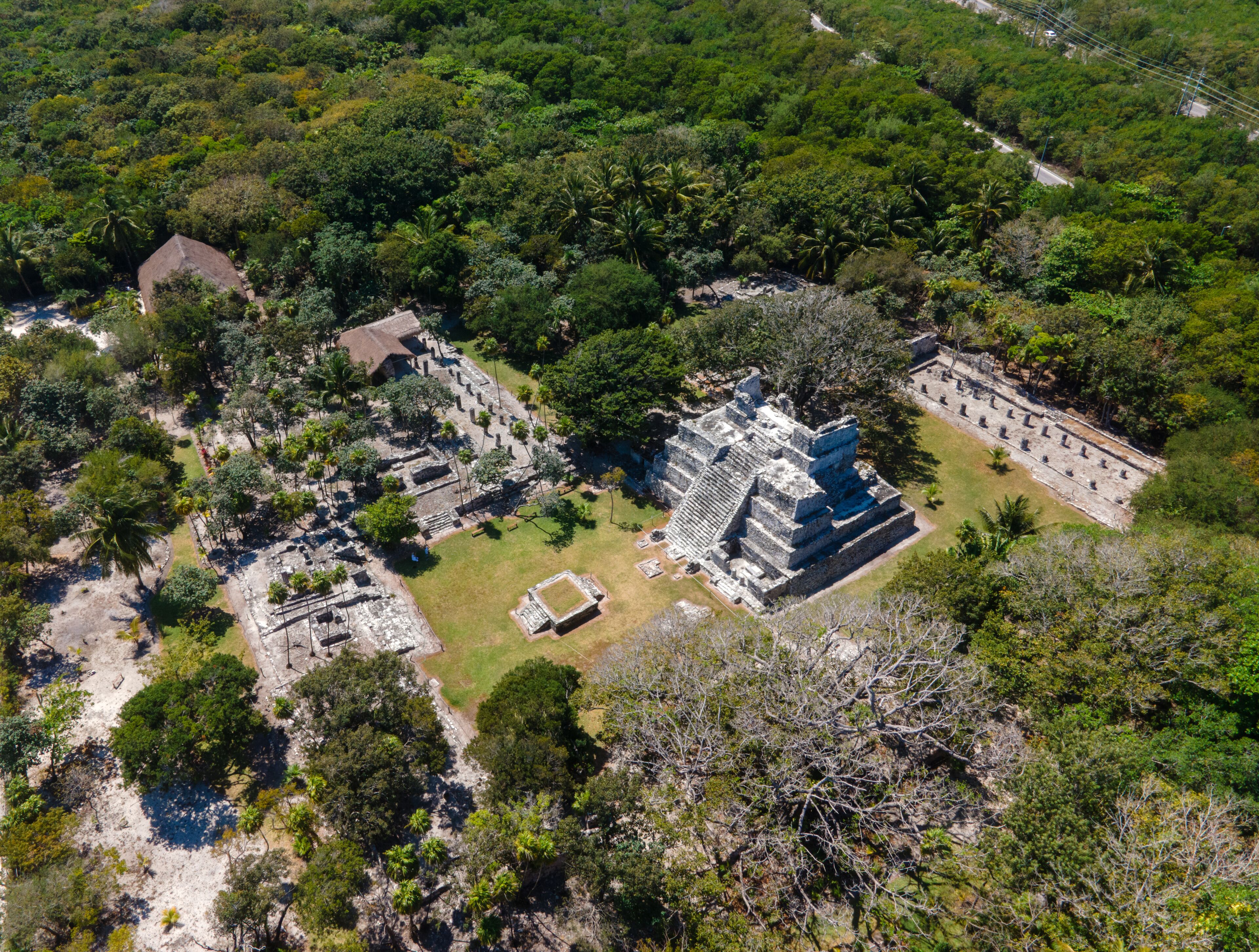 Aerial view of El Meco mayan city, Cancun, Mexico