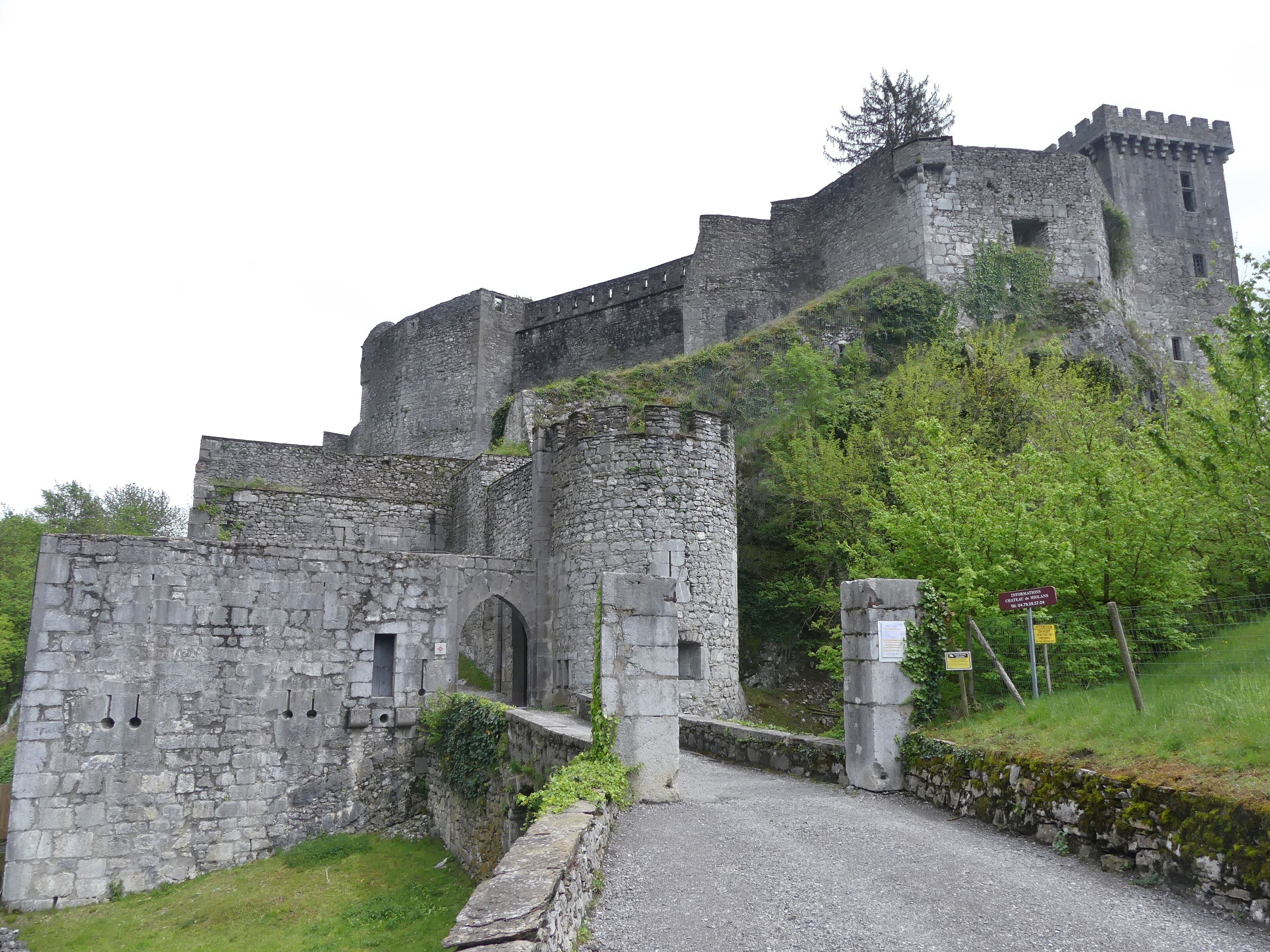 Sight of Miolans castle and its entrance, in Savoie, France.