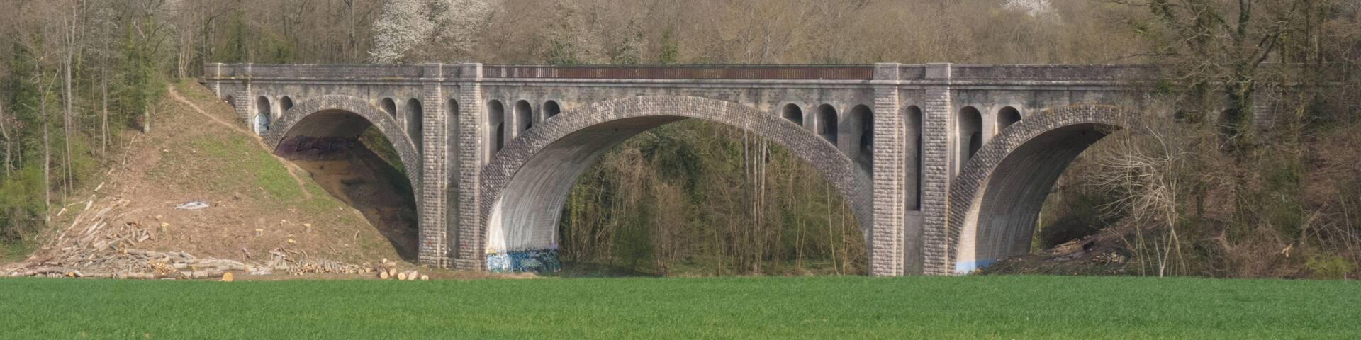 Viaduc sur l'Yerres de l'ancienne ligne de Paris-Bastille Ă Marles-en-Brie.