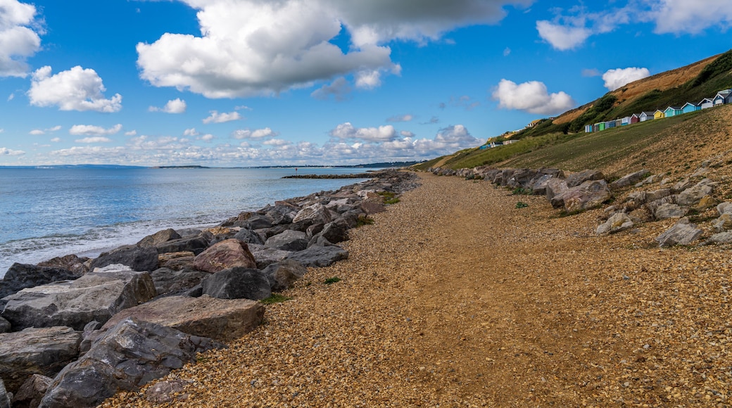 Beach Huts on the Channel Coast in Barton-on-sea, Hampshire, England, UK