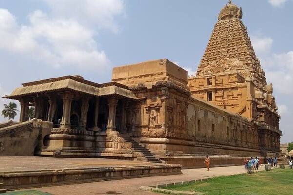 The Thanjavur Temple - World Heritage Site - UNESCO.
Peruvudaiyar Aalayam, Big Temple (locally known as "Thanjai Periya Kovil") is a Hindu temple dedicated to Shiva located in Thanjavur in the Indian state of Tamil Nadu. It is also known as RajaRajeswara Temple Rajarajeswaram and Peruvudayar Temple. It is one of the largest temples in India and is an example of Dravidian architecture during the Chola period. Built by Raja Raja Chola I and completed in 1010 CE, the temple turned 1000 years old . The temple is part of the UNESCO World Heritage Site known as the "Great Living Chola Temples", with the other two being the Peruvudaiyar Temple, Gangaikonda Cholapuram and Airavatesvara temple.
The temple stands amidst fortified walls that were probably added in the 16th century. The vimanam (temple tower) is 198 ft (60 m) high and is one of the tallest in the world. The Kumbam (the apex or the bulbous structure on the top) weighs around 80 tons.There is a big statue of Nandi (sacred bull), carved out of a single rock measuring about 16 ft (4.9 m) long and 13 ft (4.0 m) high at the entrance.[ The entire temple structure is made out of granite, the nearest sources of which are about 60 km to the west of temple. The temple is one of the most visited tourist attractions in Tamil Nadu.