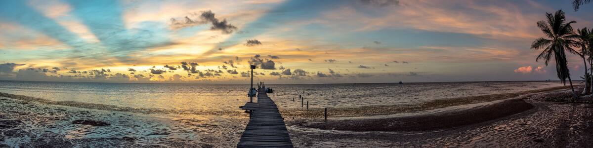 Sunrise on Pier in the Caribbean, Xcalak, Mexico