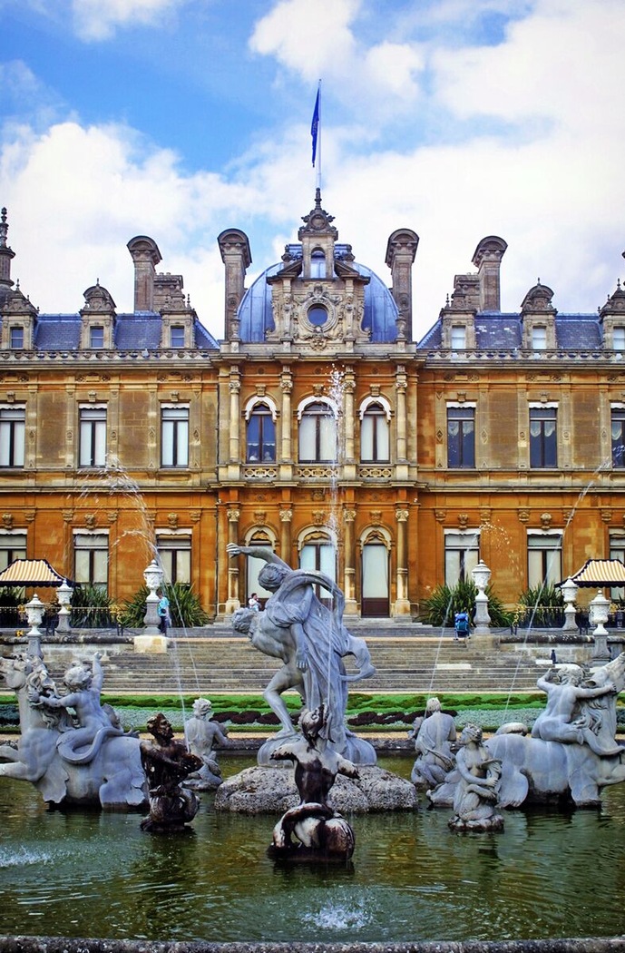 Waddesdon Manor is a country house in the village of Waddesdon, in Buckinghamshire, England. It is located in the Aylesbury Vale, 6.6 miles (10.6 km) west of Aylesbury. The house was built in the Neo-Renaissance style of a French château between 1874 and 1889 for Baron Ferdinand de Rothschild (1839–1898) as a weekend residence for grand entertaining.