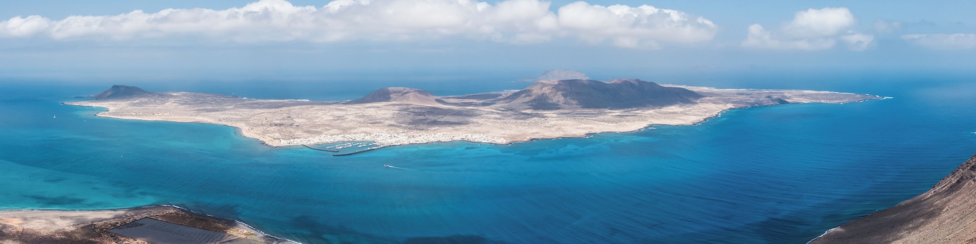 La Graciosa, one of the Canary Islands (Spain) in the Atlantic Ocean, from Mirador del Rio viewpoint.