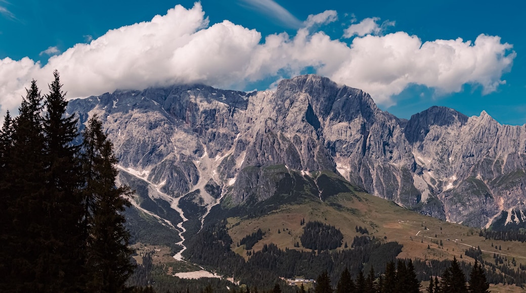 High resolution stitched alpine summer panorama at Karbachalm, Muehlbach at Mount Hochkoenig, St. Johann im Pongau, Salzburg, Austria