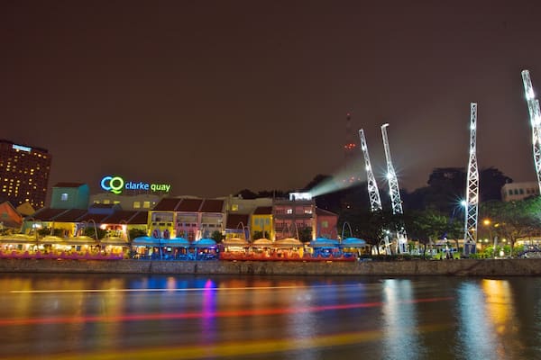 Clarke Quay Mall which includes a bay or harbor, general coastal views and modern architecture