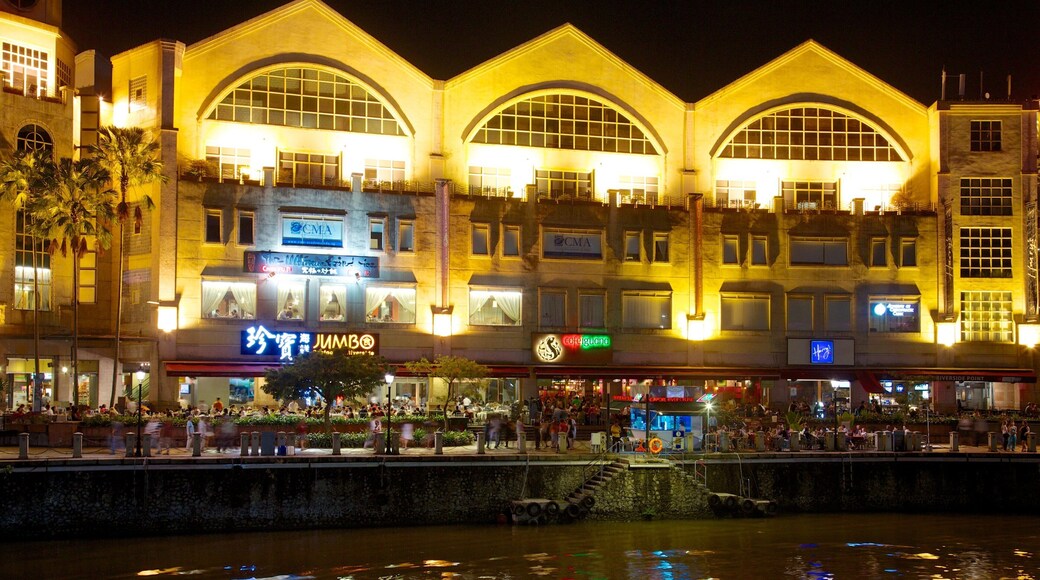 Clarke Quay Mall which includes nightlife and night scenes