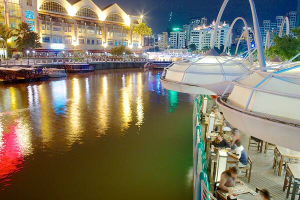 Clarke Quay Mall featuring skyline, a coastal town and a river or creek