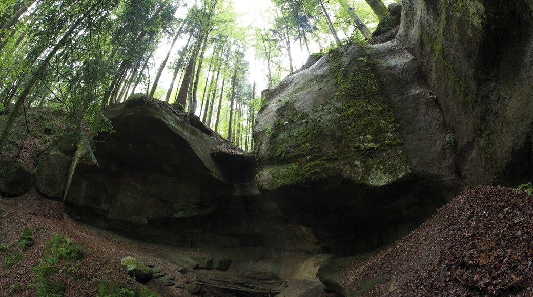 Grotto in the Geldmacherklinge (natural monument; ravine near Welzheim in Baden-Württemberg, Germany)