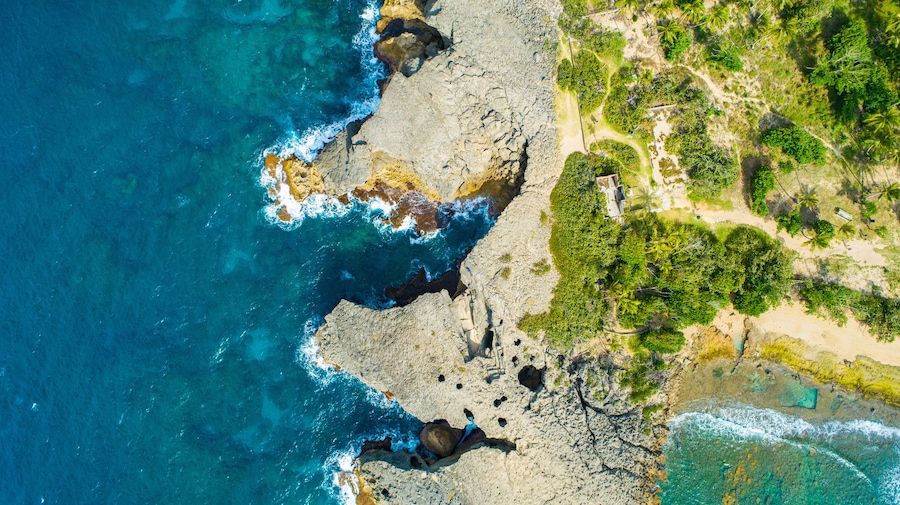 Aerial view of Cueva del Indio. Rock formation. Hatillo. Puerto Rico.