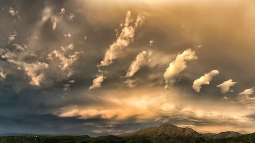 Sunset with clouds in panoramic