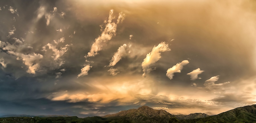 Sunset with clouds in panoramic
