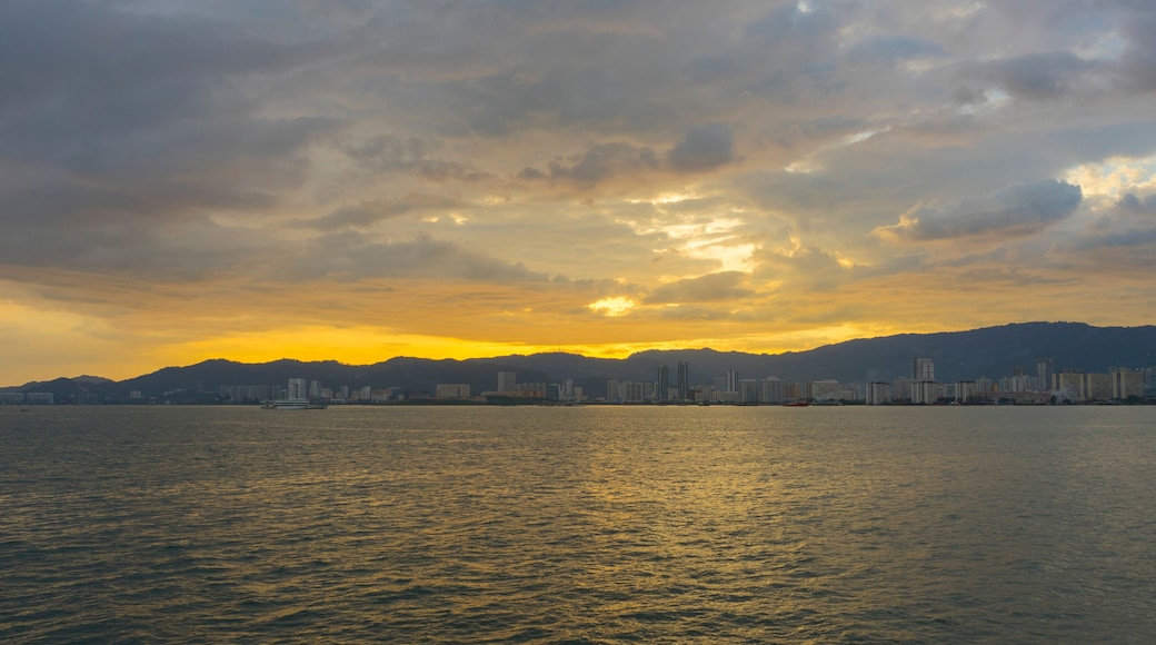Georgetown cityscape at sunset in Penang, Malaysia.