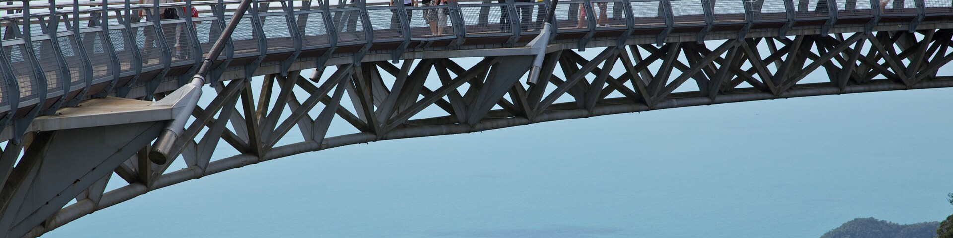 A suspension bridge with people walking on it.