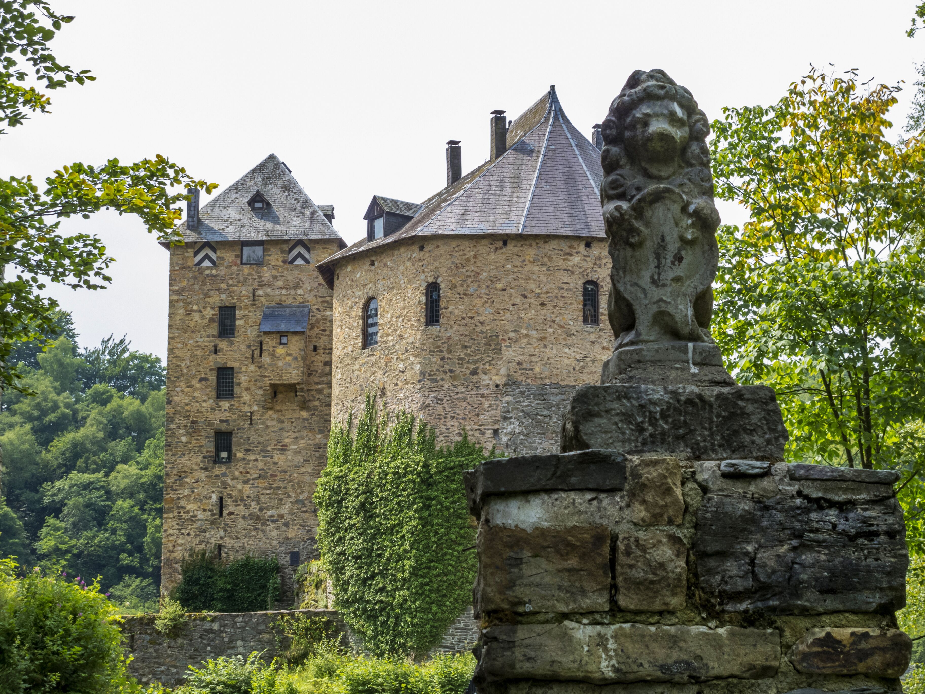 A lion at the exterior entrance to Reinhardstein Castle, Belgium