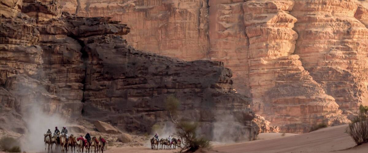 Bedouins running their camels in the Wadi Rum desert.
Wadi Rum is also known as the Valley of the Moon. It is a valley cut into the sandstone and granite rock in southern Jordan. Incredible vistas of rock formations and desert.
if you go to Jordan, don't miss this incredible adventure throughout this canyon. Stay the night in one of the camps and enjoy a sunrise camel rise. It will be the highlight of your trip!
#In Stone