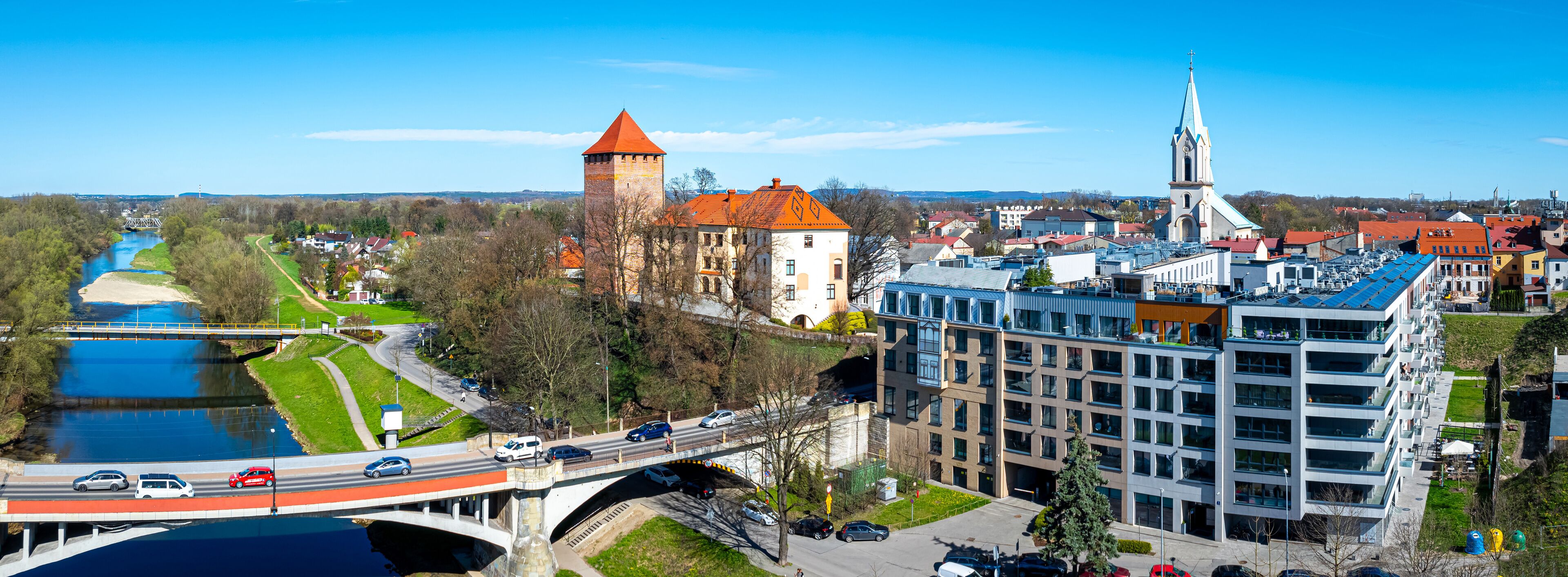 View of city of Oswiecim in Poland, where Nazi Auschwitz concentration camp is located