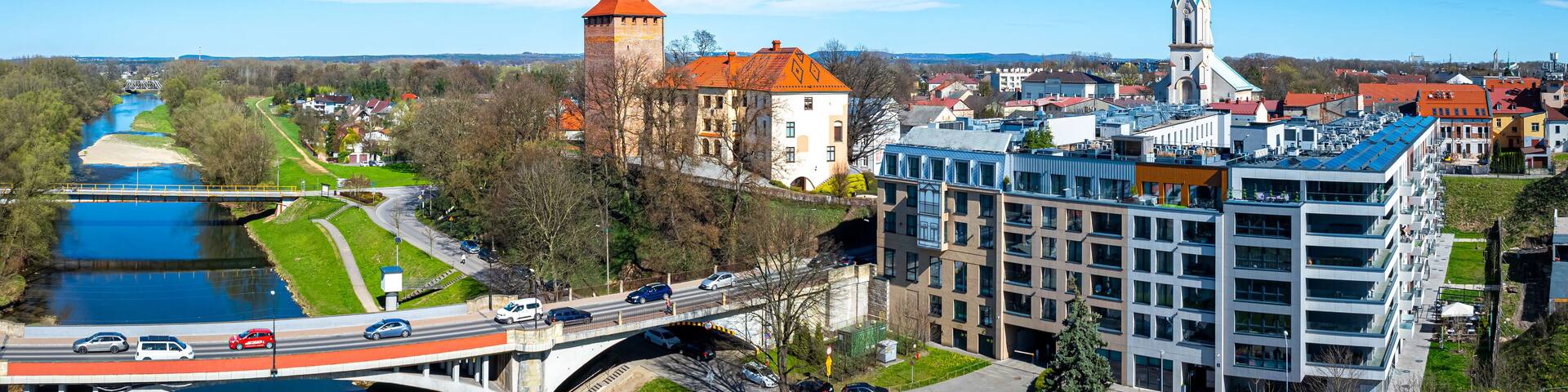 View of city of Oswiecim in Poland, where Nazi Auschwitz concentration camp is located